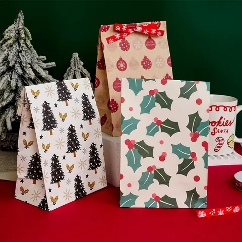 Sacchetti Regalo in Carta Kraft di Natale Disegno Babbo Natale Pupazzo di Neve Festa Caramelle Sacchetti per Bomboniere