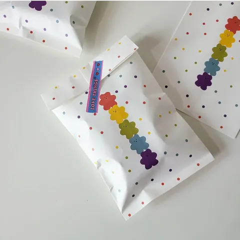 Sacs Cadeaux en Papier Motif Ours Arc-en-Ciel et Pois Sacs d'Emballage en Papier Plastifié Épais Pour Boulangerie Bonbons Cadeaux