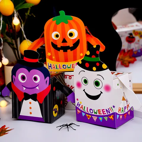 Boîte Cadeau DIY pour Biscuits d'Halloween en Carton Citrouille Fantôme Vampire Boîte d'Emballage pour Bonbons Avec Bras Mobiles