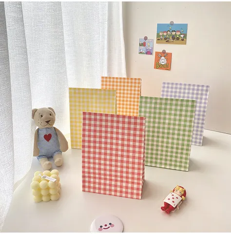Ins Macaron Farbe Kariert Geschenk Papiertüte Süß Gingham Verpackungsbeutel Für Snack Leckerbissen Geschenk Aufbewahrung