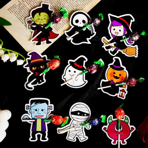 Cartoline Decorative Per Lecca Lecca Di Halloween Cartone Animato Strega Vampiro Zucca Mostro Messaggio Carte Di Carta Per Caramelle Confezione Regalo Fai Da Te