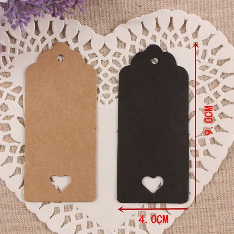 Étiquettes Cadeaux en Papier Kraft Vintage Bord Festonné Rectangulaire Découpe Cœur pour Décoration Pâtisserie Scrapbooking