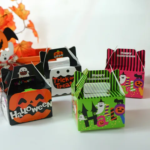 Halloween Paper Gift Box Cartoon Pumpkin Ghost Candy Treats Packaging Handle Box For Kids Party Favor Goodie Box