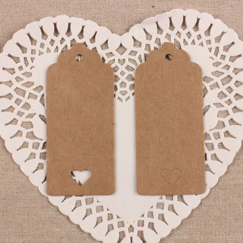 Étiquettes Cadeaux en Papier Kraft Vintage Bord Festonné Rectangulaire Découpe Cœur pour Décoration Pâtisserie Scrapbooking
