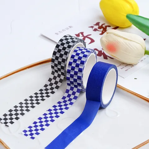 Frisch Schachbrettmuster Washi Tape Kleinblau Gitter Basic Dekorativ DIY Scrapbooking Schreibwaren Klebeband Für Tagebuch Maskierung Basteln