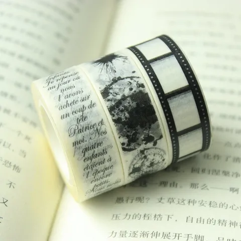 Japanisches Vintage Washi Tape Schwarz Weiß Papier Scrapbooking Dekoration Band Filmstreifen Tintenspritzer Ästhetische Schreibwaren Journaling Masking Tape