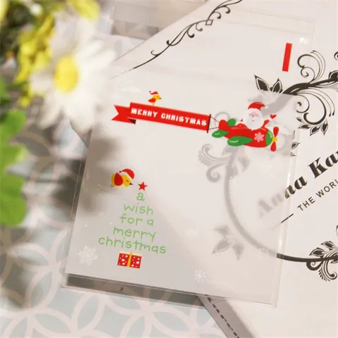 Christmas Bakery Gift Packaging Self-Adhesive Bags Frosted Plastic Storage Bags With Santa Claus Snowflake Patterns For DIY Crafts Jewelry Decor Bags