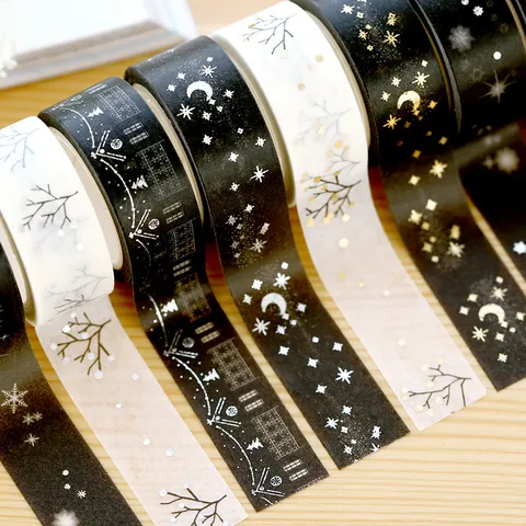 Nastro Washi Bianco Nero Minimalista Stampa a Caldo Oro Argento Decorativo Scrapbooking Diario Nastri Mascheratura Carta Artigianale Strappo