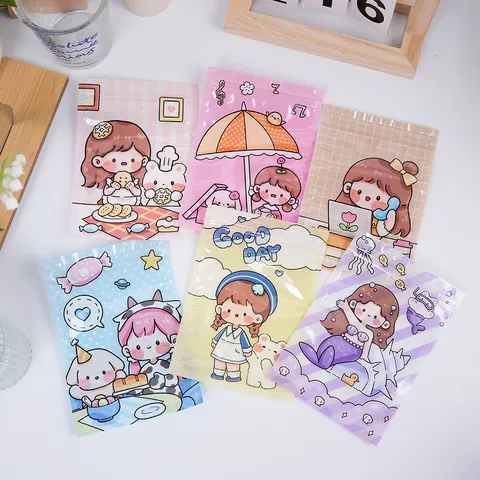 Sacchetto di Plastica Ziplock del Fumetto Carino Stile Ins Custodia Sigillante per Dolci Caramelle Gioielli Regalo Al Dettaglio Sacchetti Decorativi