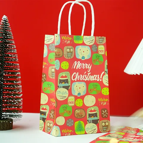 Bolsa de Regalo de Papel Kraft de Navidad Carrito de Oso Búho Paquete de Manzanas Caramelos Festivos Bolso para Decoración de Fiesta de Celebración