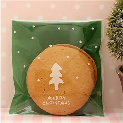 Christmas Tree Cookie Bags Plastic Self Adhesive Bakery Pouch For Candy Biscuit Food Storage Decoration Gifts Wrapping