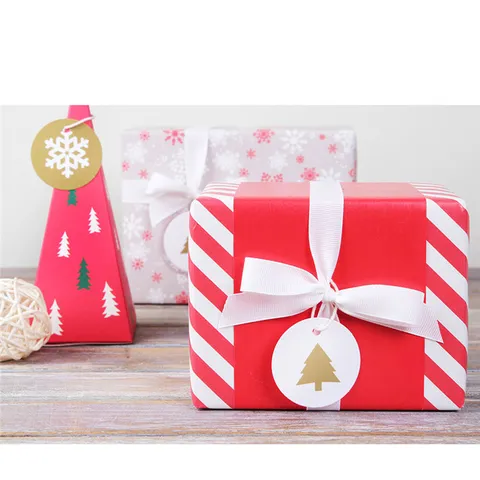 Etiqueta de Árbol Simple Dorada Linda Etiqueta de Regalo de Papel Adorno de Navidad Copo de Nieve Estrella Redondo Bendición Mini Tarjeta Fiesta Decorativo Papel Artesanía Etiqueta