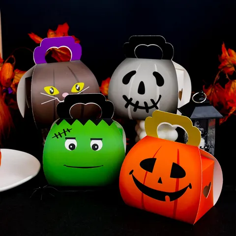 Halloween Cartoon Candy Box Paper Gift Bag Pumpkin Ghost Hollow Out Biscuit Packaging Box For Children Party Decoration
