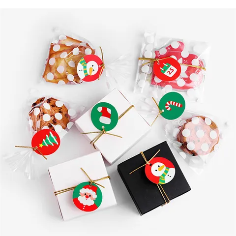 Etichette Regalo di Carta di Cartone Animato di Natale Modello Rotondo di Babbo Natale Pupazzo di Neve Etichette di Confezione Festiva Ornamenti Accessori per la Decorazione della Festa di Vacanza