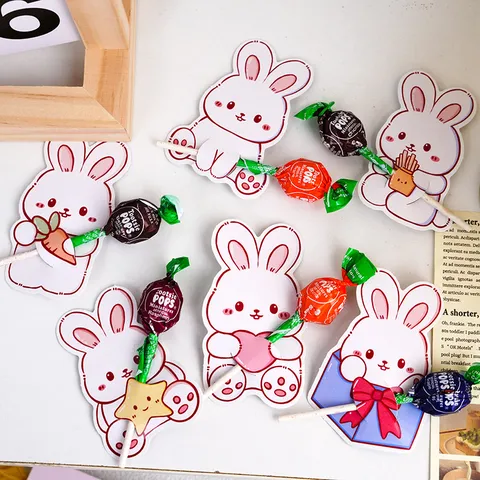 Simpatico Biglietto per Lecca Lecca a Forma di Coniglio Confezione di Carta per Regalo di Giorno dei Bambini Decorazione di Caramelle Stampato Cartoncino Supporto