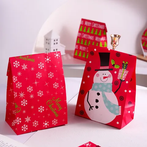 Sacchetto Regalo in Carta di Natale Cartone Animato Pupazzo di Neve Albero di Natale Babbo Natale Pattern Confezione Regalo Festiva Senza Manico per Festa Ornamenti Regali Bambini
