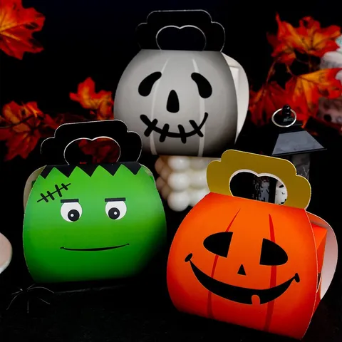 Halloween Cartoon Candy Box Paper Gift Bag Pumpkin Ghost Hollow Out Biscuit Packaging Box For Children Party Decoration