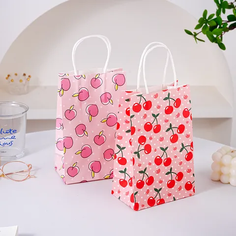 Sacchetto Regalo Di Carta Rosa Carino Con Manici Stampa Frutta Ciliegia Pesca Pois Piccolo Sacchetto Di Caramelle Per Festa Di Compleanno Matrimonio