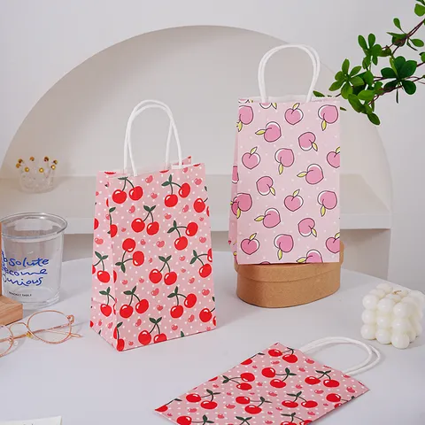 Sacchetto Regalo Di Carta Rosa Carino Con Manici Stampa Frutta Ciliegia Pesca Pois Piccolo Sacchetto Di Caramelle Per Festa Di Compleanno Matrimonio