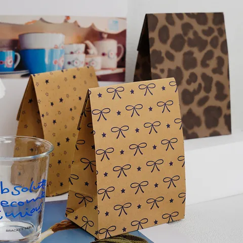 Bolsas de Regalo de Papel Kraft Ecológicas para Postales Recuerdos Almacenamiento Árbol de Navidad Estrella Leopardo