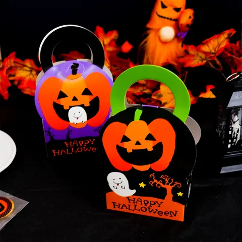 Halloween Pumpkin Ghost Gift Packaging Box Paperboard Candy Cookie Treats Tote Bag For Festival Party Goody Gift Wrap Supply