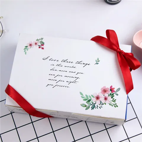 Boîte d'Emballage en Papier Floral Aquarelle Romantique Avec Nœud de Ruban Boîte Pliante pour Gâteau de lune Pâtisserie Boulangerie Dessert