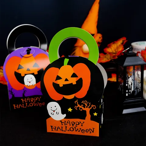 Halloween Pumpkin Ghost Gift Packaging Box Paperboard Candy Cookie Treats Tote Bag For Festival Party Goody Gift Wrap Supply