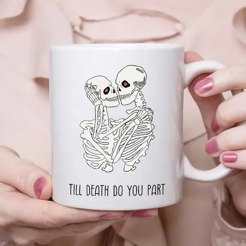 Gothic Skeleton Couple Ceramic Coffee Mug Till Death Do Us Part Printed Color Block Halloween Christmas Gift Novelty Drinkware Mug