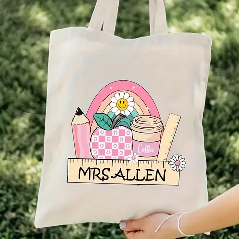 Bolso Tote de Lona Casual para Mujer Gran Capacidad Estampado Día del Maestro Compras Hombro Mano Viaje Eco Bolsas