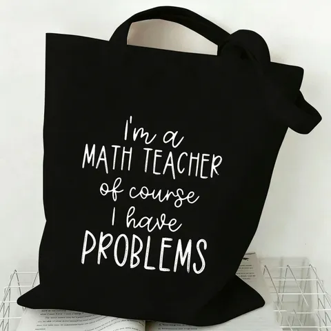 Teachers Day Canvas Tote Bag Large Capacity Funny Slogan Printed Handbag Casual Shoulder Book Bag Gift For Teacher Students