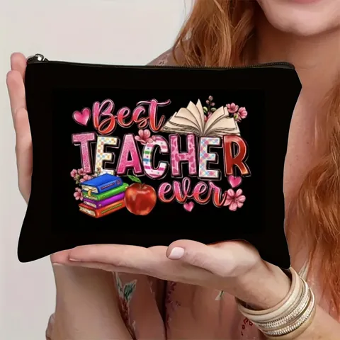 Urban Minimalistisch Polyester Kosmetiktasche Bedruckt Best Teacher Ever Reißverschluss Reisetwaschtasche Aufbewahrungstasche Für Damen