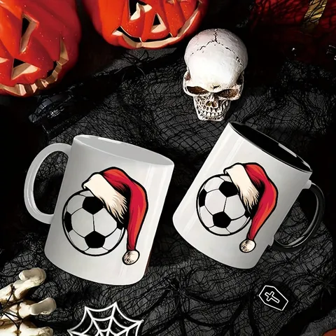 Knochenporzellan Fußball Weihnachtsmütze Kaffeebecher Hitzebeständige Keramik Teetasse Mit Geschenkbox Für Damen Herren Festlich