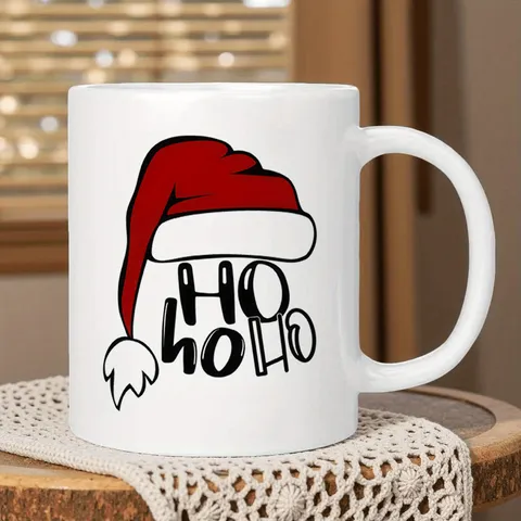 Weihnachtsmütze Kaffeetasse Wiederverwendbar Hitzebeständig Keramik Knochenporzellan Festliches HO HO HO Muster Feiertagsgeschenk Becher