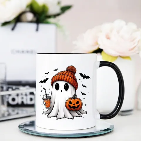 Süßer Cartoon Geist Knochenporzellan Becher Hitzebeständige Halloween Weihnachten Kaffeetasse Mit Griff Festliches Feiertagsgeschenk Trinkgeschirr