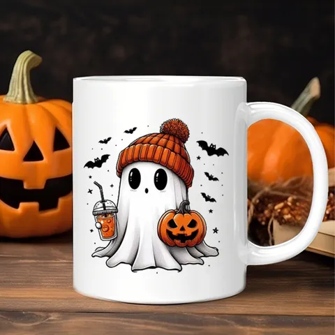 Süßer Cartoon Geist Knochenporzellan Becher Hitzebeständige Halloween Weihnachten Kaffeetasse Mit Griff Festliches Feiertagsgeschenk Trinkgeschirr