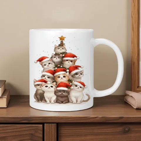 Süße Weihnachten Katze Knochenporzellan Becher Festliche Weihnachtsmann Baum Muster Kaffeetasse Hitzebeständige Keramik Tee Milch Wasserbecher Mit Griff Geschenkbox