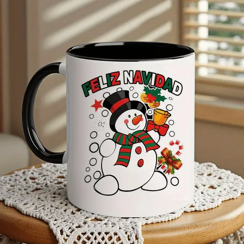 Spanischer Feliz Navidad Schneemann Knochenporzellan Becher Hitzebeständige Keramik Kaffeetasse Mit Griff Kontrastdesign Süßes Feiertagsgetränk Für Büro Alltag Haus Geschenk