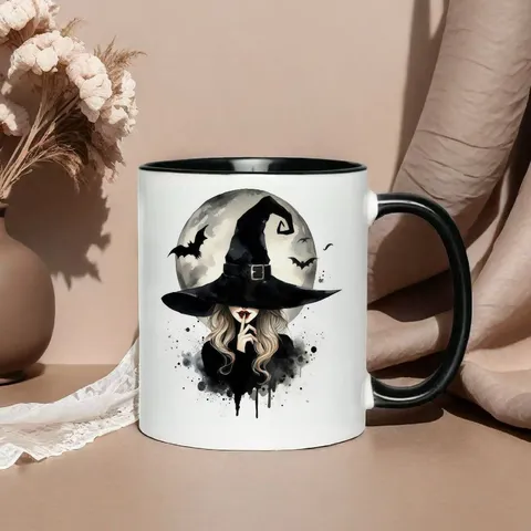 Gothic Hexe Nacht Knochenporzellan Becher Halloween Vollmond Fledermaus Kaffeetasse Festival Party Geschenk