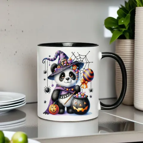 Halloween Cartoon Panda Hexe Knochenporzellan Becher Hitzebeständig Zylindrisch Sublimationsdruck Keramik Kaffee Tee Milch Wasser Tasse Für Zuhause Büro Geschenk