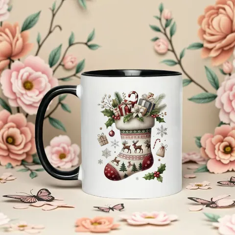 Merry Christmas Bone China Mug Cartoon Festive Coffee Cup Heat Resistant Single Layer Contrast Design Ceramic Gift Mug For Office Home Everyday Drinkware
