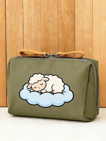 Koreanisch Minimalistisch Polyester Kosmetiktasche Niedlicher Cartoon Bedruckt Reise Organizer Mit Ledergriff Reißverschluss Kulturbeutel Für Damen Aufbewahrung