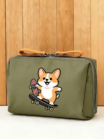 Koreanisch Minimalistisch Polyester Kosmetiktasche Niedlicher Cartoon Bedruckt Reise Organizer Mit Ledergriff Reißverschluss Kulturbeutel Für Damen Aufbewahrung