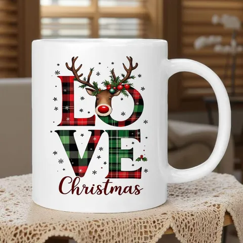 Weihnachten Knochenporzellan Kaffeetasse Rot Grün Karo Buchstabe Rentier Muster Festliche Milch Tee Becher Haushalt Urlaub Tischdeko Geschenk