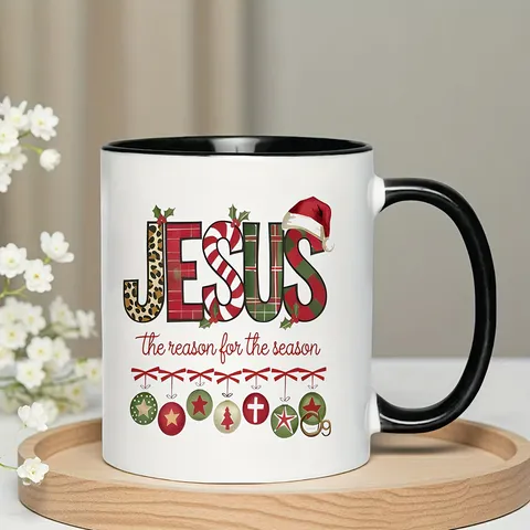 Moderner Keramik Knochenporzellan Kaffeebecher Weihnachten Bedruckt Buchstabe Jesus Design Hitzebeständiger Zylindrischer Trinkbecher