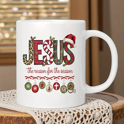 Moderner Keramik Knochenporzellan Kaffeebecher Weihnachten Bedruckt Buchstabe Jesus Design Hitzebeständiger Zylindrischer Trinkbecher