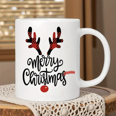 Weihnachten Keramikbecher Kariert Geweih Bedruckt Feiertag Desktop Deko Kaffee Tee Tasse Knochenporzellan Milchbecher Xmas Party Geschenk Geschenkbox