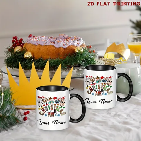 Tasse en Céramique de Noël Vacances Renne Bonhomme de Neige Flocon de Neige Imprimer Tasse à Café Couleur Contraste Porcelaine Tasse Pour Maison Bureau Festival Tasse à Eau Cadeau