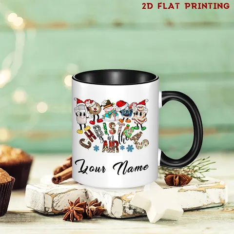 Tasse en Céramique de Noël Vacances Renne Bonhomme de Neige Flocon de Neige Imprimer Tasse à Café Couleur Contraste Porcelaine Tasse Pour Maison Bureau Festival Tasse à Eau Cadeau