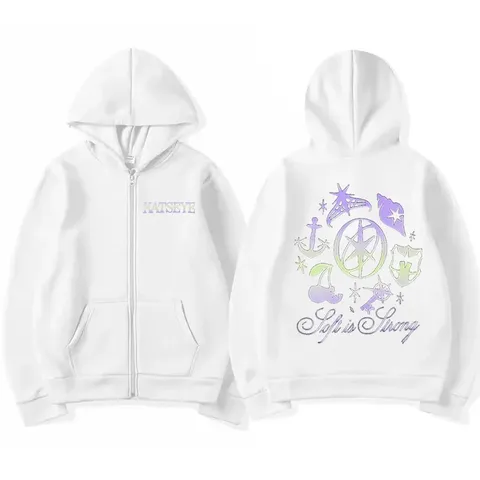 Men Vintage American Retro Katseye Graphic Printed Zip Up Hoodie Polyester Streetwear Casual Hooded Top For Spring Autumn