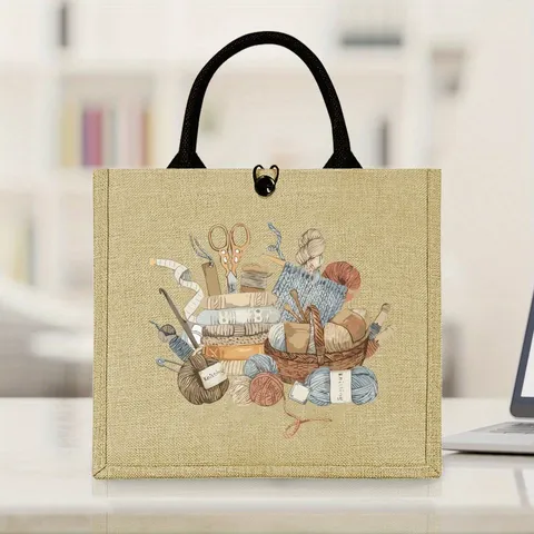 Humoristische Breiprint Linnen Totetas Retro Grote Capaciteit Handtas Voor Picknick Feest Reizen Winkelen Uniseks